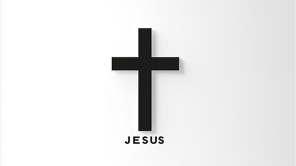 Logo, minimalist design with the word "JESUS" in the shape of a cross, simple black on a white background, without shadows. Concept of faith and religion.