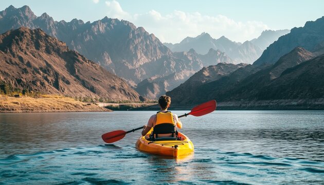 Spectacular Panoramic Views Of Hatta Dam With Stunning Mountains, Kayaking, And Boating Activities Available For Visitors To Enjoy