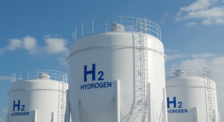 Hydrogen storage tanks industrial facility for renewable energy future and clean fuel technology use