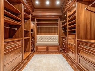 Large walk-in closet with bench