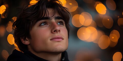 Teenager gazing at lights.