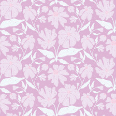 Fototapeta premium Hand drawn seamless floral block print pattern in soft pink and purple colors for textile, fabric