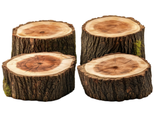 Four tree stumps cut out, isolated on a transparent background png