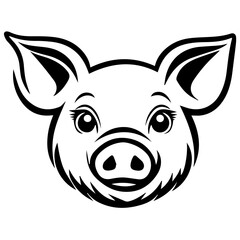 Pig head icon, line style

