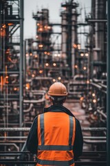 Factory Worker Wearing Orange Vest