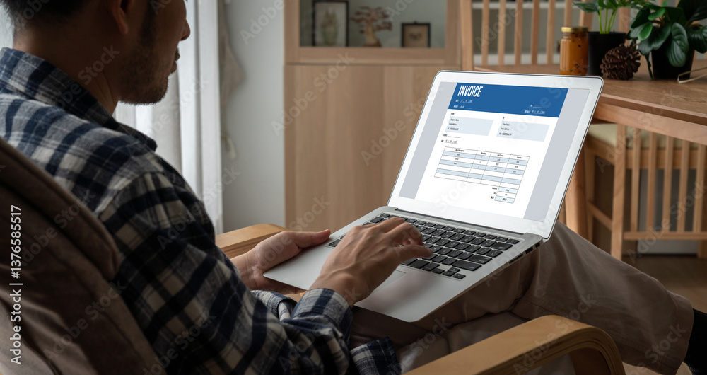 Poster invoice on computer screen from accounting application. computer program for financial and budget of
