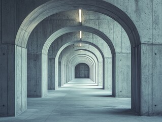 Obraz premium Long Arched Hallway with Clock