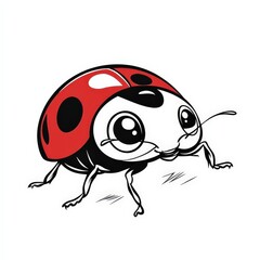 Obraz premium Illustrated ladybug with vibrant red and black spots on a clean white background, showcasing a cute and playful design.