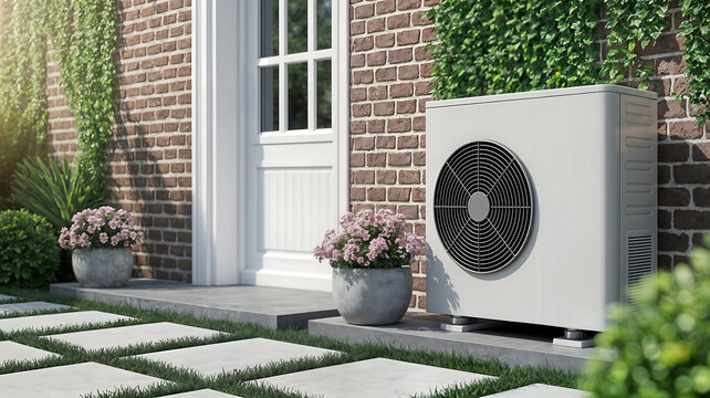 Unit&eacute; ext&eacute;rieure de climatiseur dans le jardin