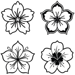 Black and white floral set with flowers leaves and decorative elements