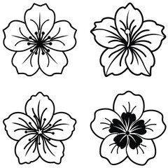 Fototapeta premium Black and white floral set with flowers leaves and decorative elements