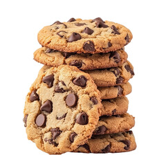 Stack of chocolate chip cookies isolated on white transparent background
