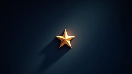 golden star, angled and casting a soft shadow, against a deep blue background with subtle light rays