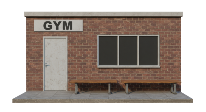 Isolated Gym Building Facade with Benches