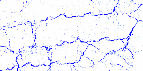 Blue and white drawing of a cracked wall, background with cracks. Scratched Blue concreate surface plaster old rough dirty wall texture. dry land crack texture for overlay. Marble texture background.