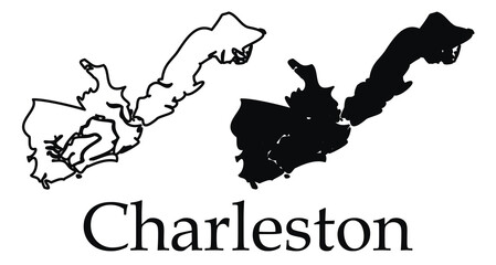 Obraz premium Charleston (South Carolina) city map with black border outline vector