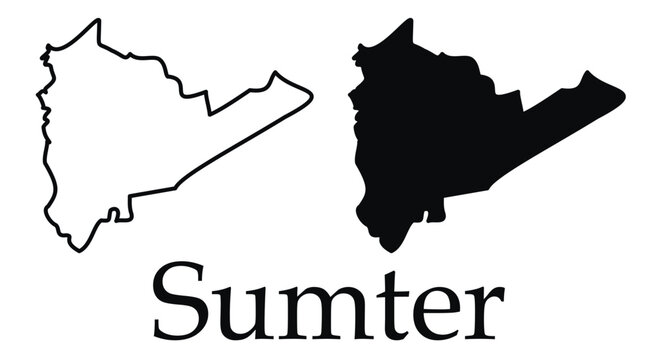 Sumter (South Carolina) city map with black border outline vector
