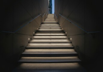 Obraz premium Illuminated staircase leading upwards in a modern architectural setting