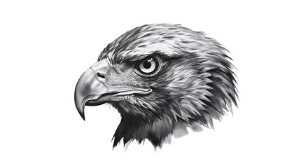 Detailed Eagle Head Drawing with Charcoal on White Background Art