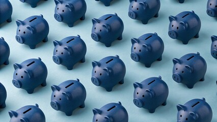 Pattern of light navy  blue piggy banks symbolizing savings and financial security