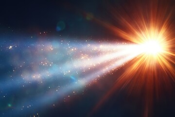 Obraz premium Brilliant burst of light in cosmic space, emitting radiant beams and sparkling particles with a vibrant glow.