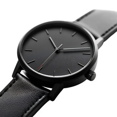 Minimalist Black On Black Watch With Subtle Hour Markers Isolated on Transparent Background