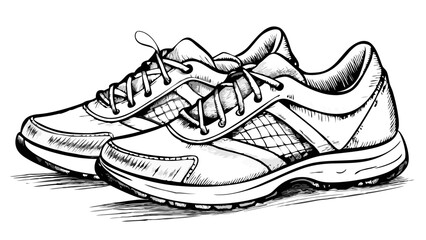 Athletic Sneakers Sketch in Monochrome Style  