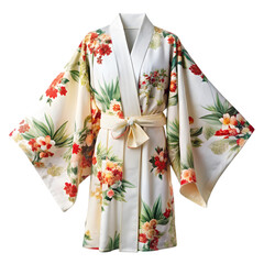Naklejka premium white kimono with floral patterns isolated on transparent background