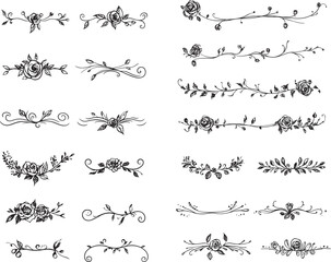 set of design elements of floral doodled dividers