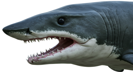 Shark Head Closeup with Open Mouth and Sharp Teeth Showing