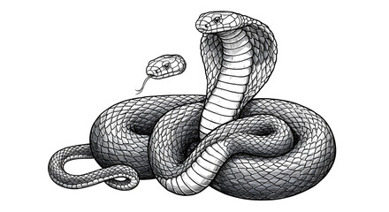 Fototapeta premium Cobra Drawing with Raised Head and Scales Isolated on White