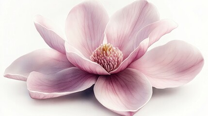 Obraz premium A delicate pink magnolia flower with softly curved petals, showcasing intricate details and a serene beauty.