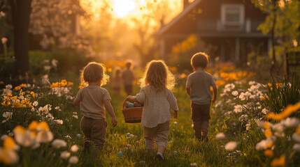 children doing easter egg hunt