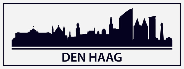 Black silhouette of Den Haag city skyline. Vector on a gray background © Dima
