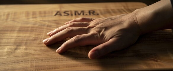 Obraz premium Asmr experience with relaxing hand movement on wooden surface