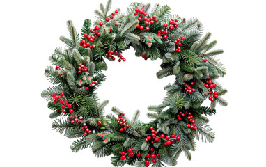 Festive Christmas wreath of fresh natural spruce on white background.png