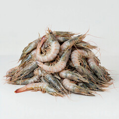 a pile of shrimps piled high on a white background