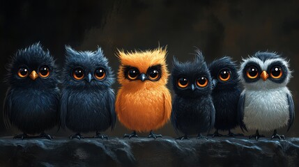 Cute owls in a row