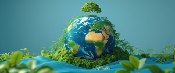 enchanting miniature tree on of globe - green nature concept