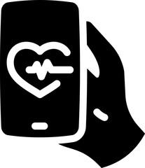 Mobile health app icon with heartbeat. Silhouette icon.