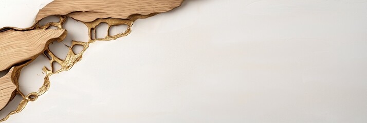 A white background with a brown border and a wood crack. The crack is in the middle of the background and is surrounded by a gold border. The crack is jagged and rough