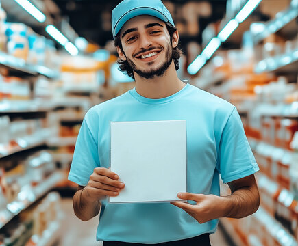 a photo of a grocery store worker
