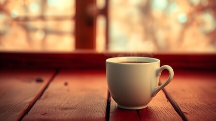 Obraz premium High-Resolution Stock Photo of a Coffee Cup on a Wooden Surface in a Mystical, Dreamlike Setting with Cool Tones of Blue, Green, and Purple, Creating an Ethereal and Elegant Mood