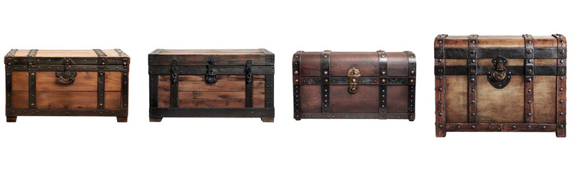 Set of trunk (Storage Chest) front view full length isolated on transparent background