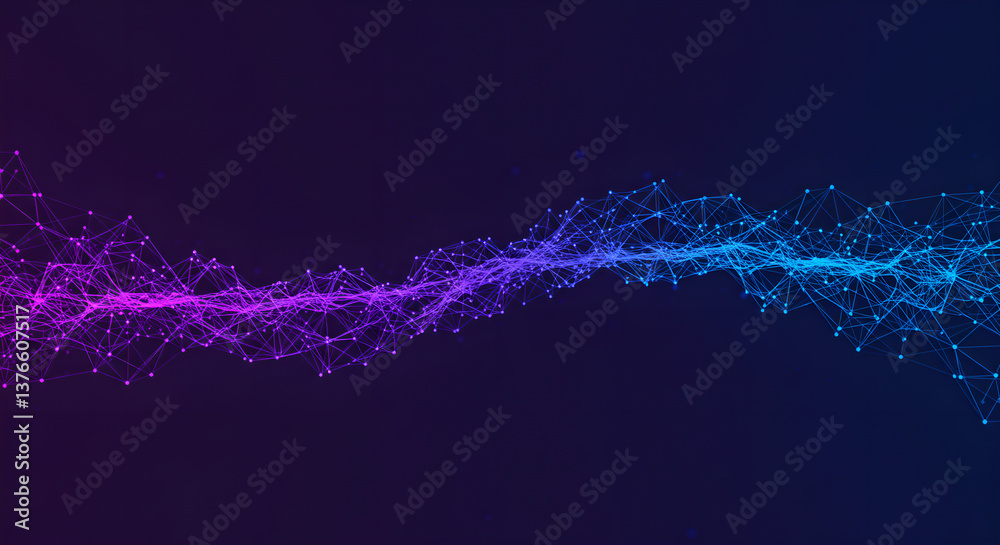 Poster abstract plexus structure with neon glow for wallpaper. technology connection wave with network node