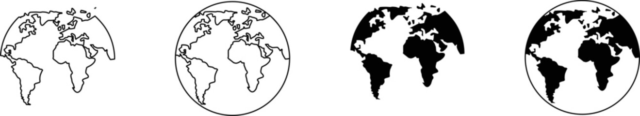 world map globe, black and white line art style, minimalist design, simple shapes, clean look, vector illustration
