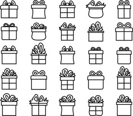 Present gift box icon in line set. isolated on transparent background