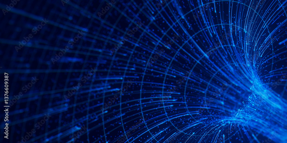 Poster closeup of abstract data flow in cyber wormhole. quantum computing information vortex. digital singu