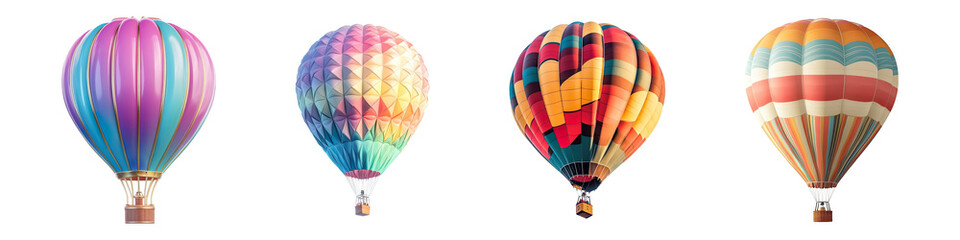 Set of vibrant hot-air balloon isolated on transparent background