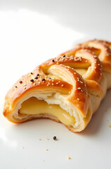 Culinary Delight: Gourmet Croissant with Creamy Cheese Filling and Sesame Seeds for a Delicious Breakfast or Snack